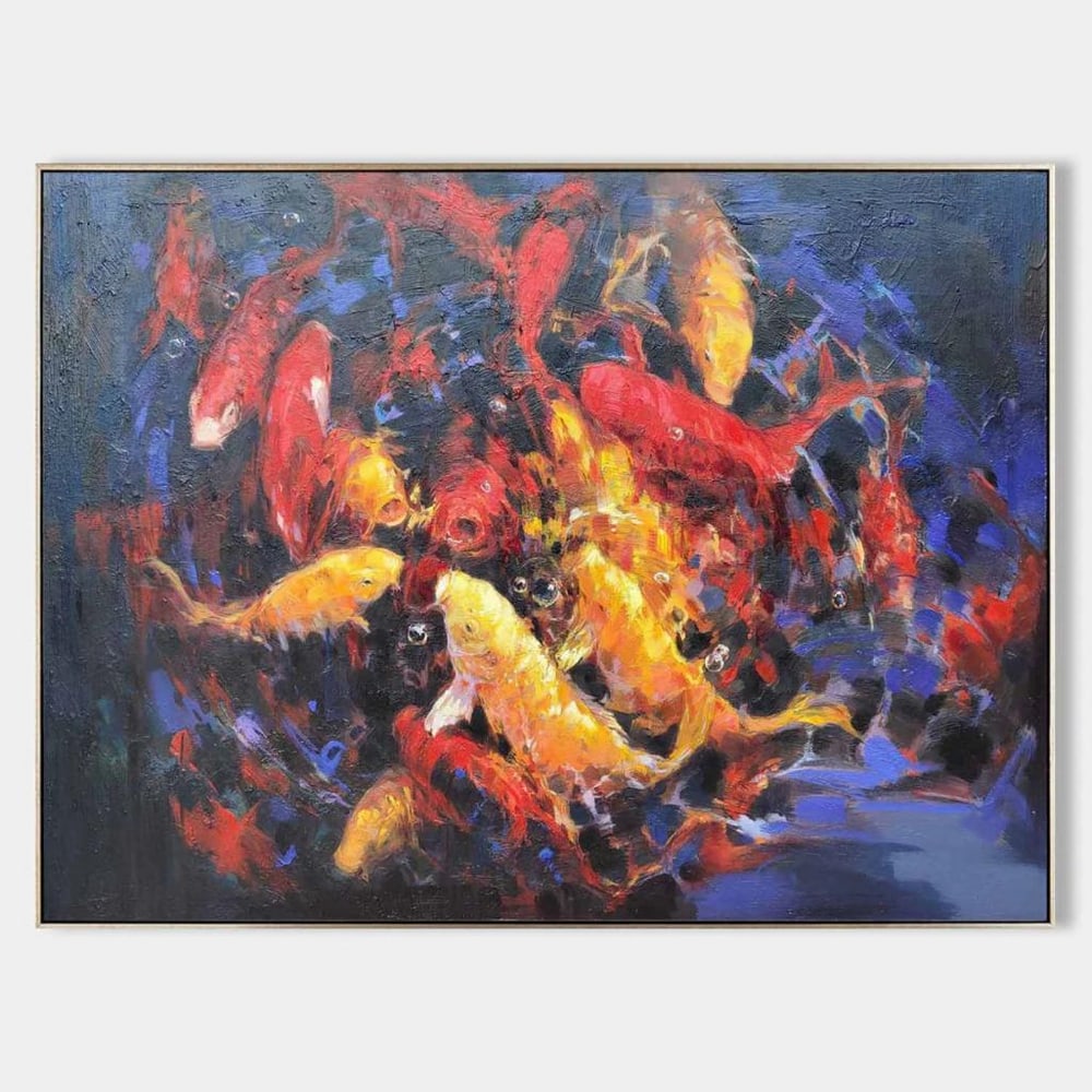 Koi Harmony Expressive Water Scene Oil Canvas Painting (1 of 2)