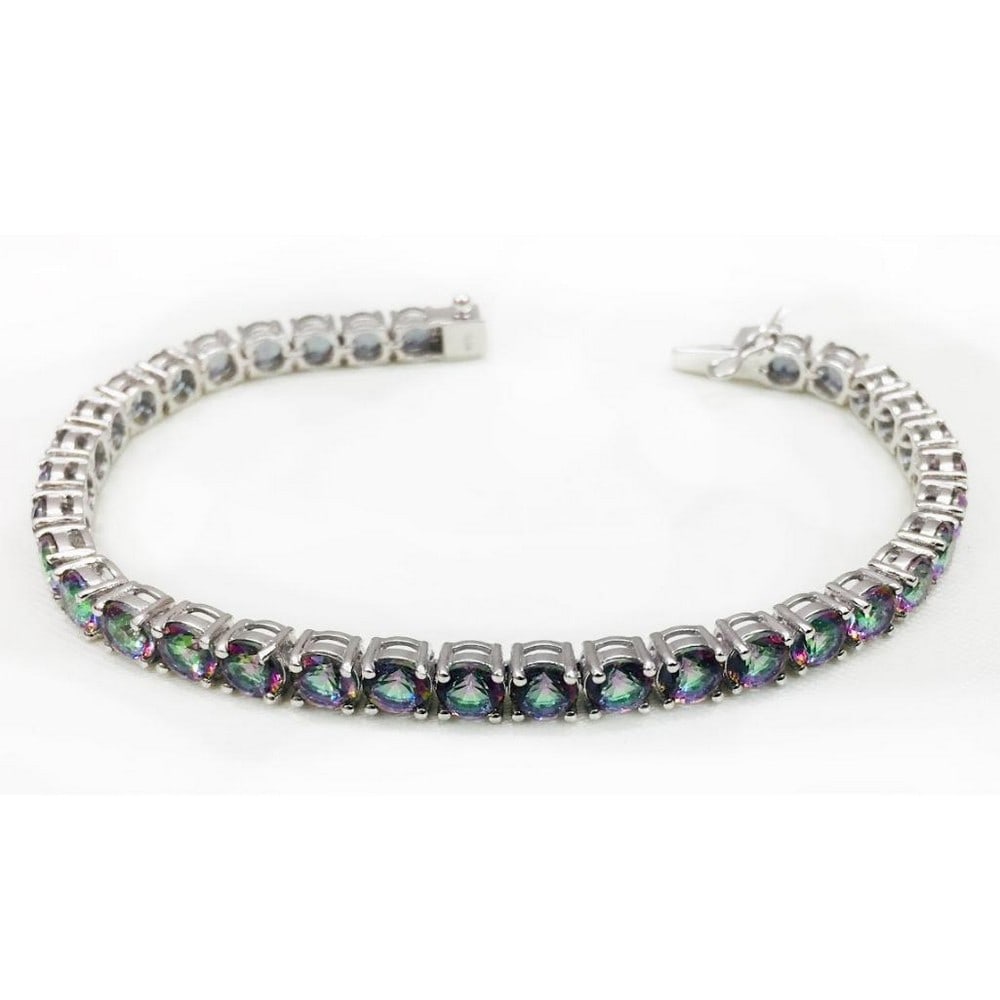 925 Sterling Silver Bracelet Studded with Mystic Quartz: 925 Sterling Silver Bracelet Studded with Mystic Quartz Mystic quartz encourages trust, appreciation, and healing. It helps to find extra energy when it comes to stress or tiredness. Like clear