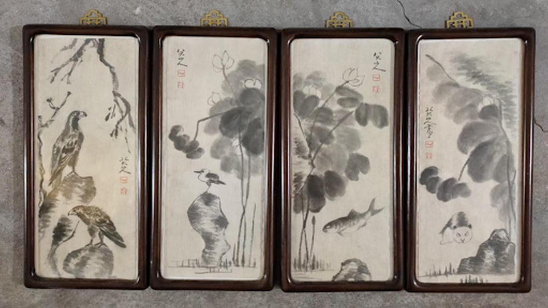 Birds & Flowers Paper Scroll set by Ba Da Shan Ren: Birds &; Flowers Paper Scroll Set by Bada Shanren Chinese Name: ???? ???? ??? Dimensions: 48?23CM Bada Shanren was born during the Ming dynasty period in the Jiangxi province of China, where he