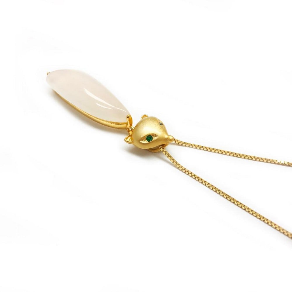 18K Gold Plated 925 Sterling Silver White Jade Fox Pendant On 18K Gold Plated 925 Sterling Silver (1 of 4)