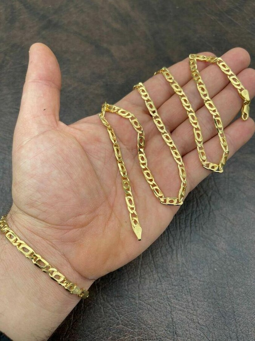 20'' 14K Gold Vermeil 925 Sterling Silver Tigers Eye Chain Necklace: 20" 14K Gold Vermeil 925 Sterling Silver Tigers Eye Chain Necklace Handmade Chain Marked &; Stamped "925" &; "Made In Italy" High Polished Shiny Look View Photos For Further Detail
