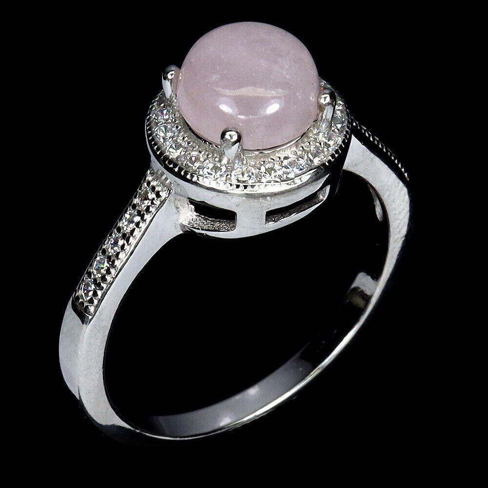 Round Pretty Pink Morganite CZ Ring - Size 7 - 2