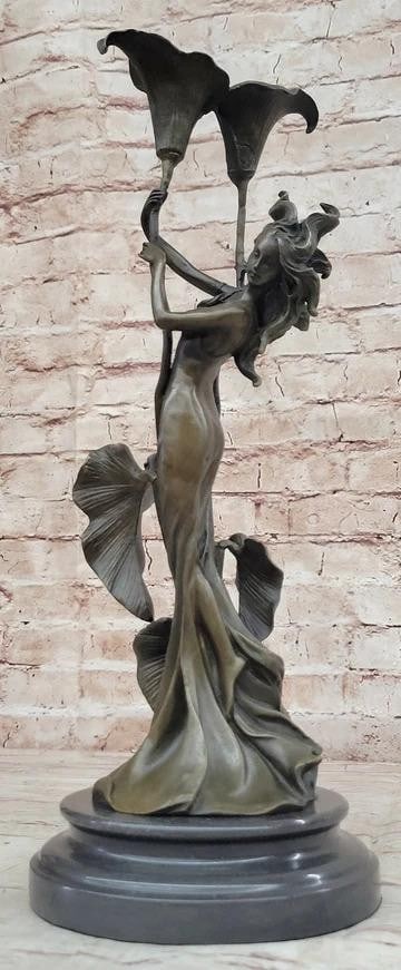The Art Deco Elegance of the Goddess of Beauty Bronze Statue - 15'' X 6'': The Art Deco Elegance of the Goddess of Beauty Bronze Statue - 15x34 X 6x34 Behold the exquisite bronze masterpiece, x34 Tulip Young Girl Candlestick,x34 a sublime creation within the realm of Art Dec
