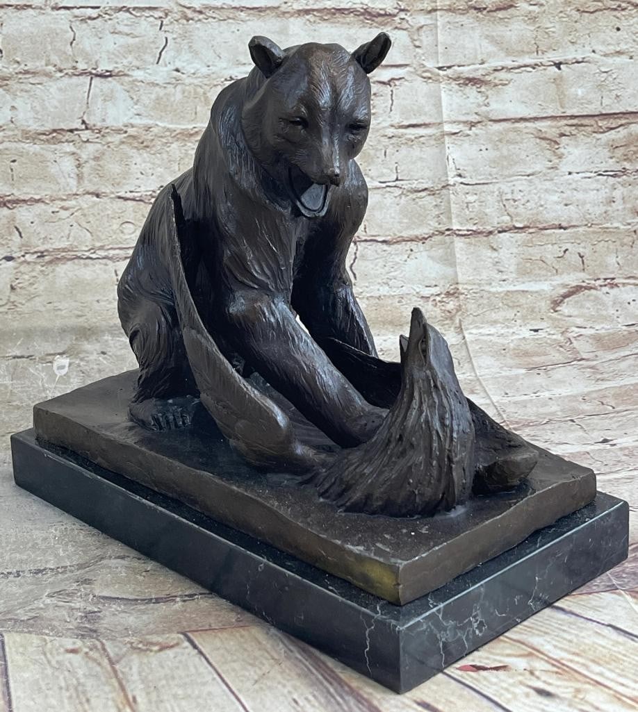 Barye Inspired Bear Attacking Eagle Bronze Sculpture On Marble Base - 10'' x 12'' (1 of 7)