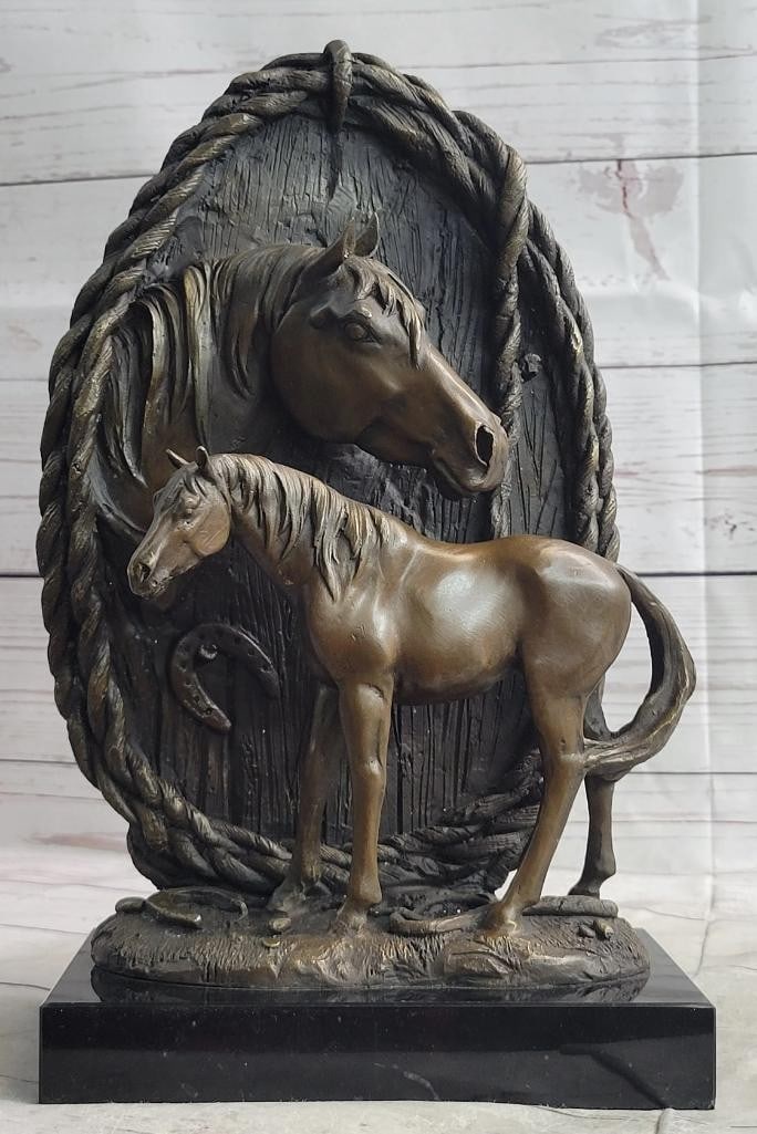 Signed Original Loving Horses Bronze Sculpture - 13'' x 8.5'': Signed Original Loving Horses Bronze Sculpture - 13x34 x 8.5x34 This gorgeous bronze bust of a horse is unique and filled with a raging vibe of energy. The horse seems to be excited or spooked. He ben