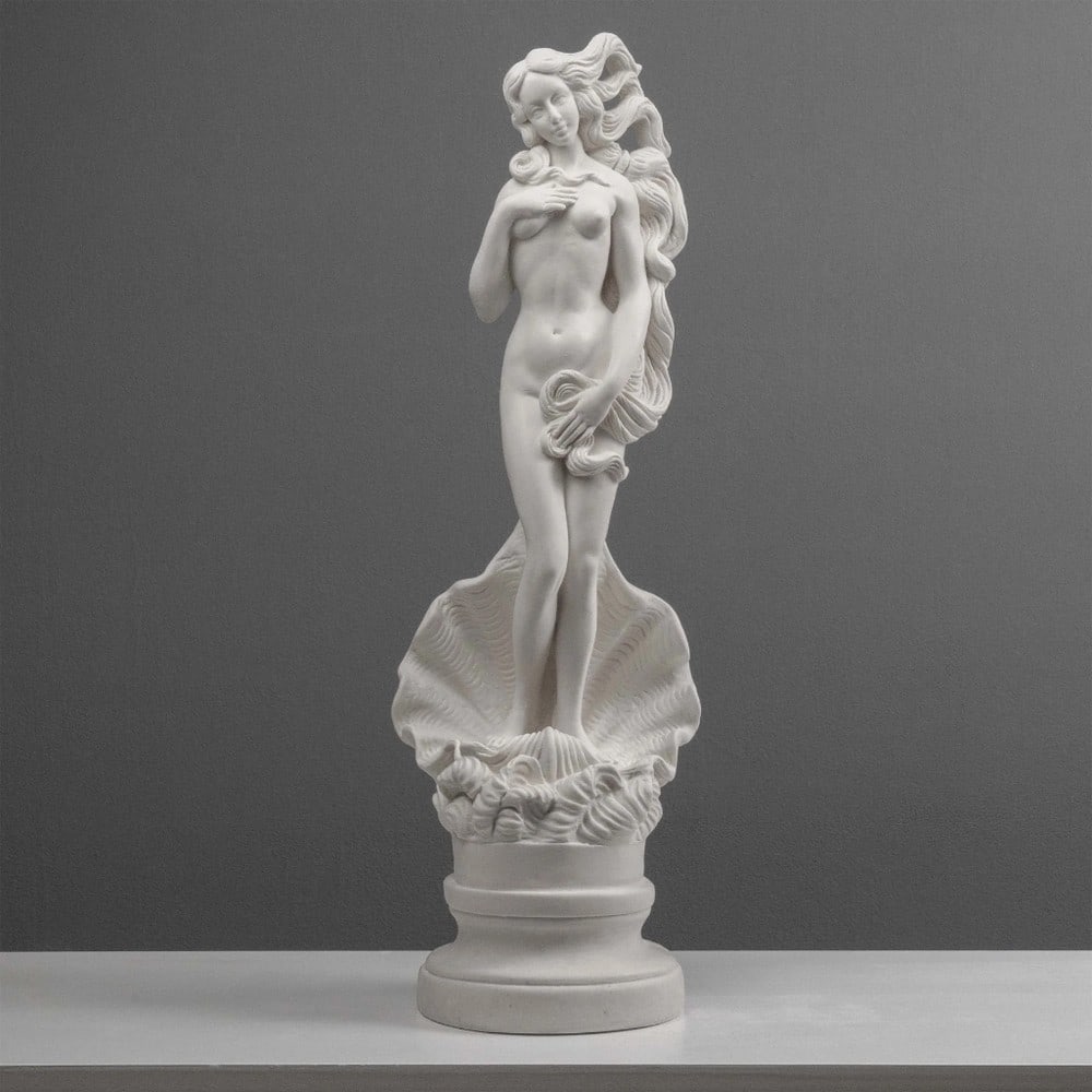 Birth of Venus, Carrara Marble Statue - 15lbs: Birth of Venus, Carrara Marble Statue - 15lbs Carved from the luminous Carrara marble, this statue of the Birth of Venus is a sublime testament to classical artistry and mythic allure. The work captur