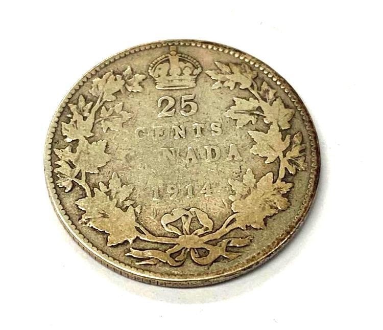 1914 Canadian 25 Cent Coin (1 of 2)