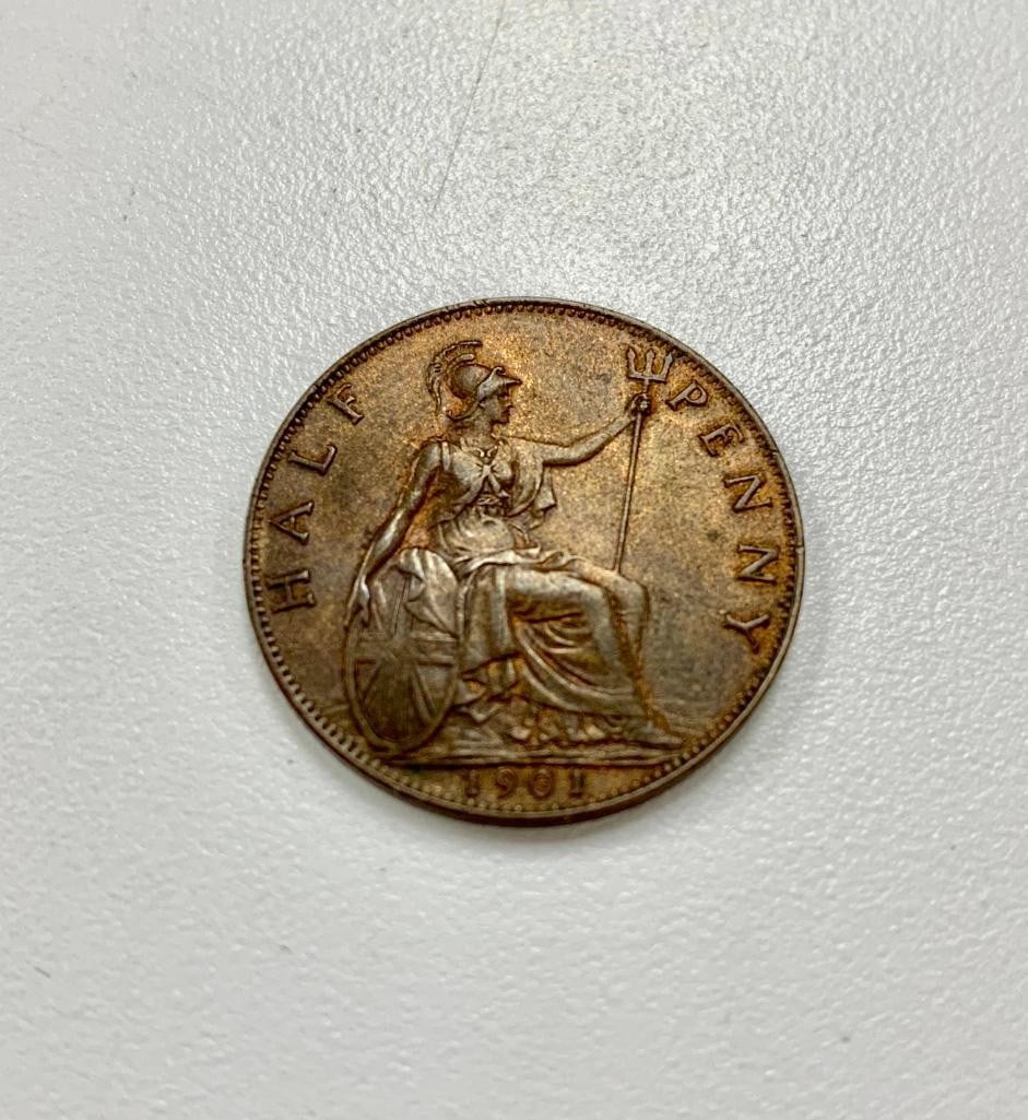 1901 ? PENNY - VICTORIA 3RD PORTRAIT: Obverse Old crowned and veiled portrait (Old Head) of Queen Victoria facing left, legend around. Lettering: VICTORIA?DEI?GRA?BRITT?REGINA?FID? DEF?IND?IMP? T.B. Translation: Victoria by the Grace of G
