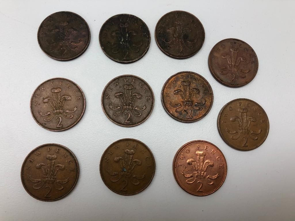 Lot Of 11 1971-1997 United Kingdom 2 Pence Coins (1 of 2)