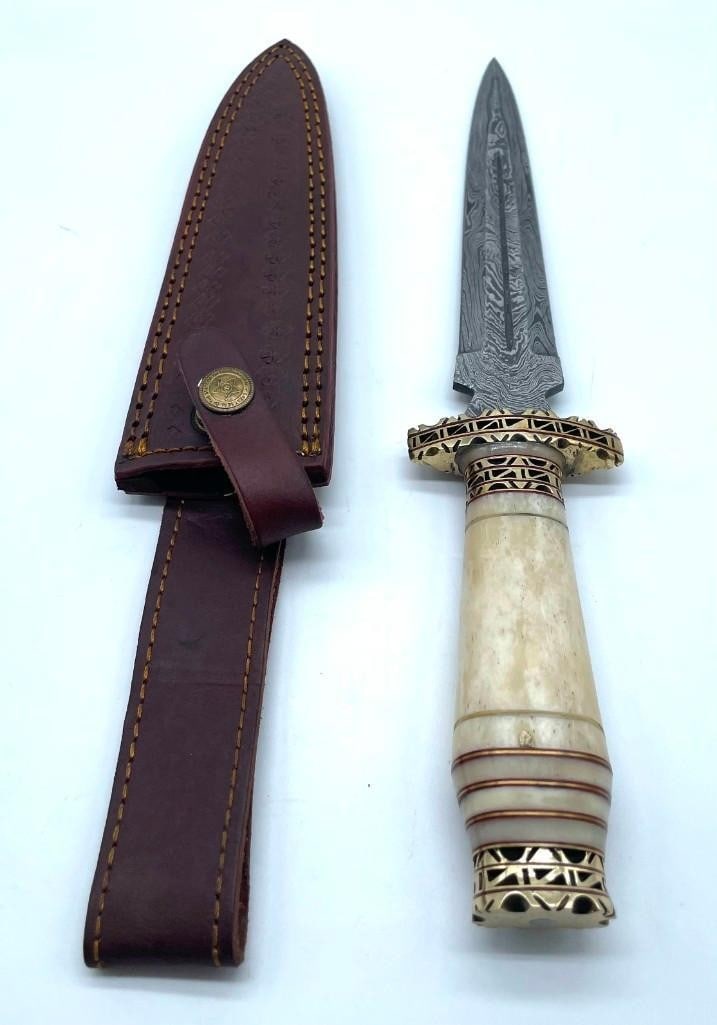 Bone Handled Damascus Shiv Point Dagger