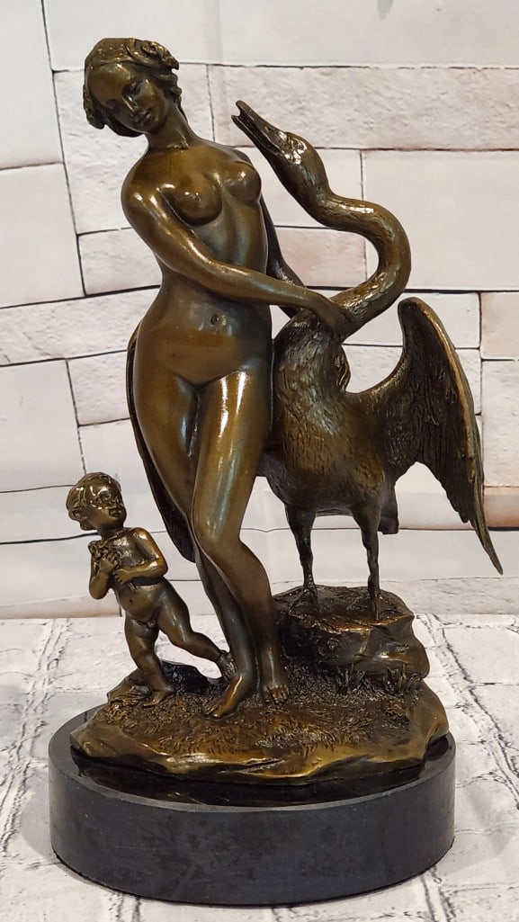 Leda and the Swan - Bronze Mythological Sculpture by Milo: Leda and the Swan - Bronze Mythological Sculpture by Milo Leda and the Swan is an elegant bronze sculpture inspired by classical Greek mythology, reimagined through the expressive artistry of Milo. Th