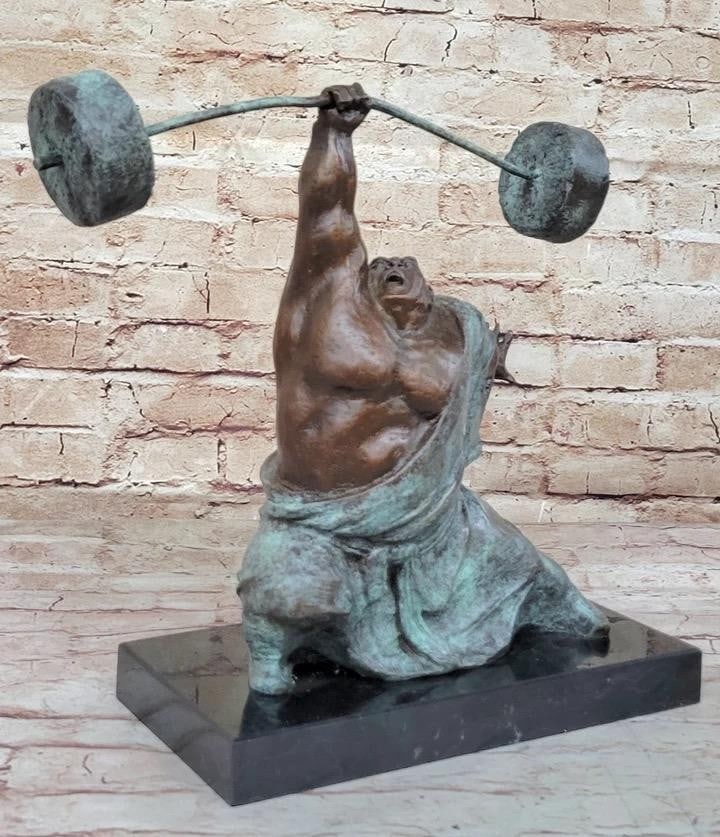Milo's Dynamic Power: Large Abstract Modern Art Weightlifter Original Bronze Sculpture - 13'' x: Milos Dynamic Power: Large Abstract Modern Art Weightlifter Original Bronze Sculpture - 13x34 x 13x34 Celebrate the spirit of athleticism and strength with this Large Abstract Modern Artwork Weightlif
