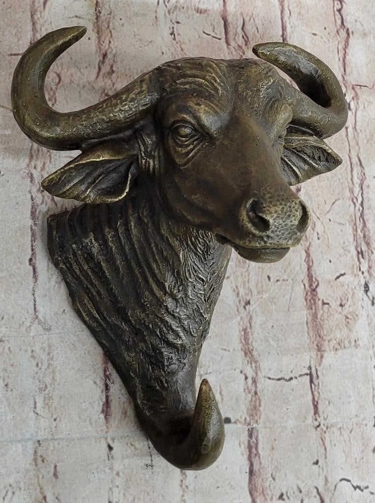 Majestic Original Bronze Bull Head Wall Sculpture by Milo - 10'' x 8'': Majestic Original Bronze Bull Head Wall Sculpture by Milo - 10x34 x 8x34 Elevate your space with this striking bronze bull head sculpture by renowned artist Milo. Expertly crafted using the lost wax m