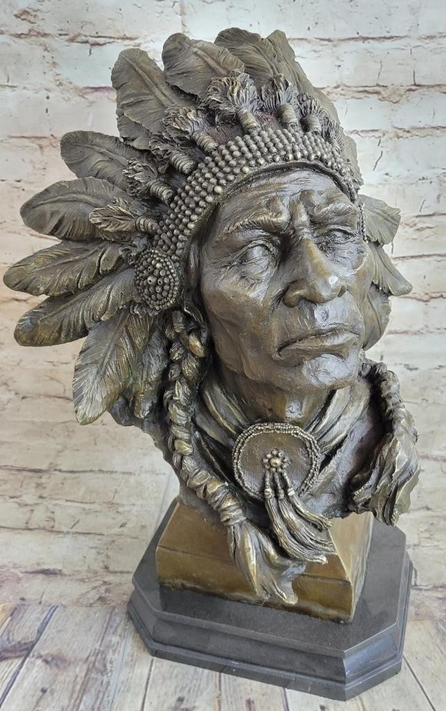 Native American Chief Inspired Bronze Bust Statue - 15'' x 12'' (1 of 6)