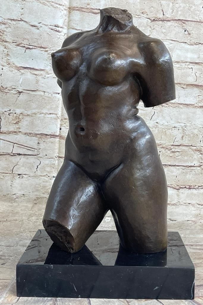 Maillol Inspired Nude Female Torso Bronze Sculpture On Marble Base - 14'' x 8'': Maillol Inspired Nude Female Torso Bronze Sculpture On Marble Base - 14x34 x 8x34 A tribute to x34 TORSE DE Lx96 ACTION ENCHAINeEx34 by the artist Aristide Maillol. The piece features the torso of a p