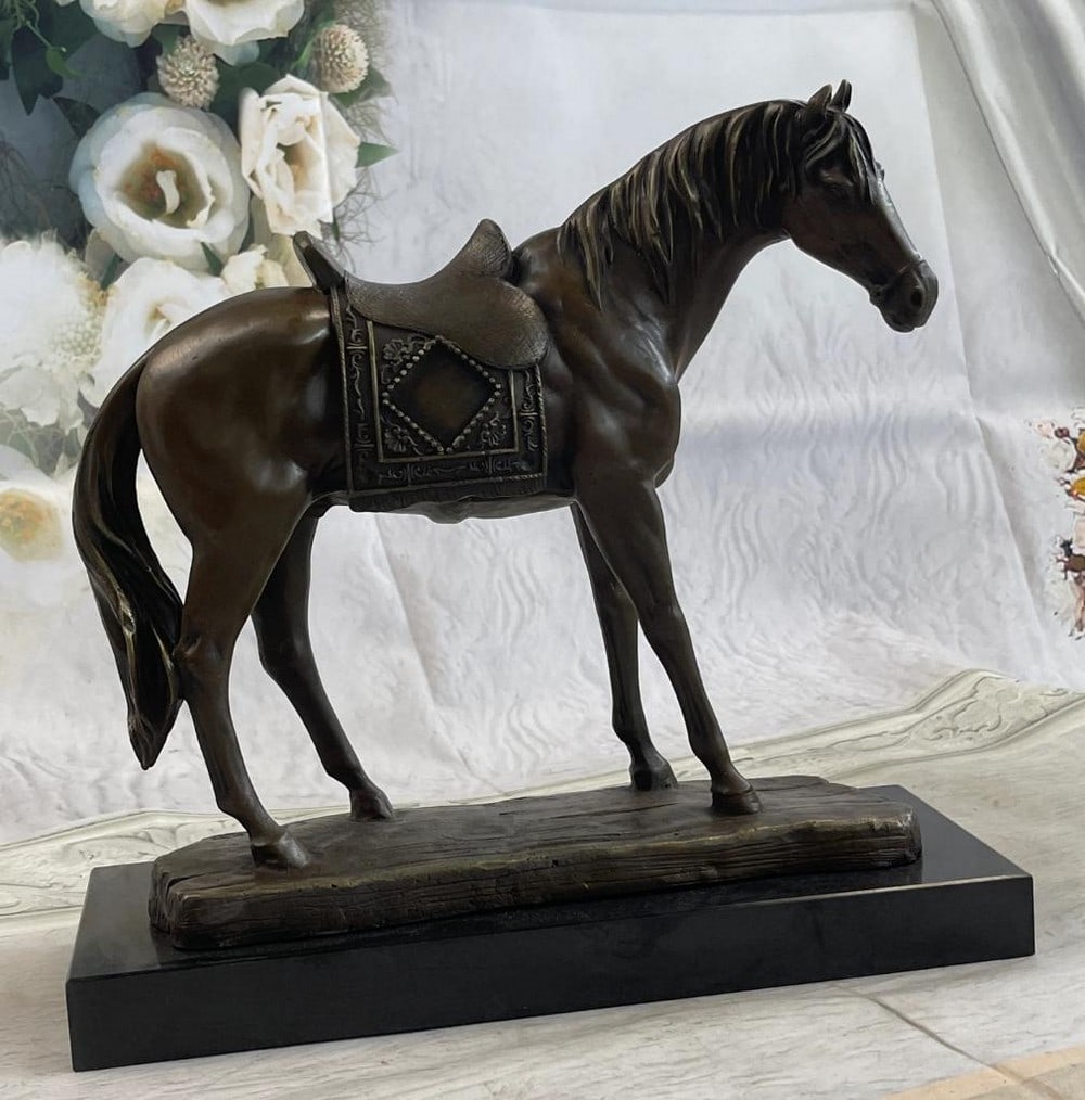 Signed Original Saddled Horse Bronze Sculpture - 11.5'' x 12'': Signed Original Saddled Horse Bronze Sculpture - 11.5x34 x 12x34 Horses are known and loved for their agility, graceful movement, strong bodies and sleek coat. They ignite a feeling of freedom and unc