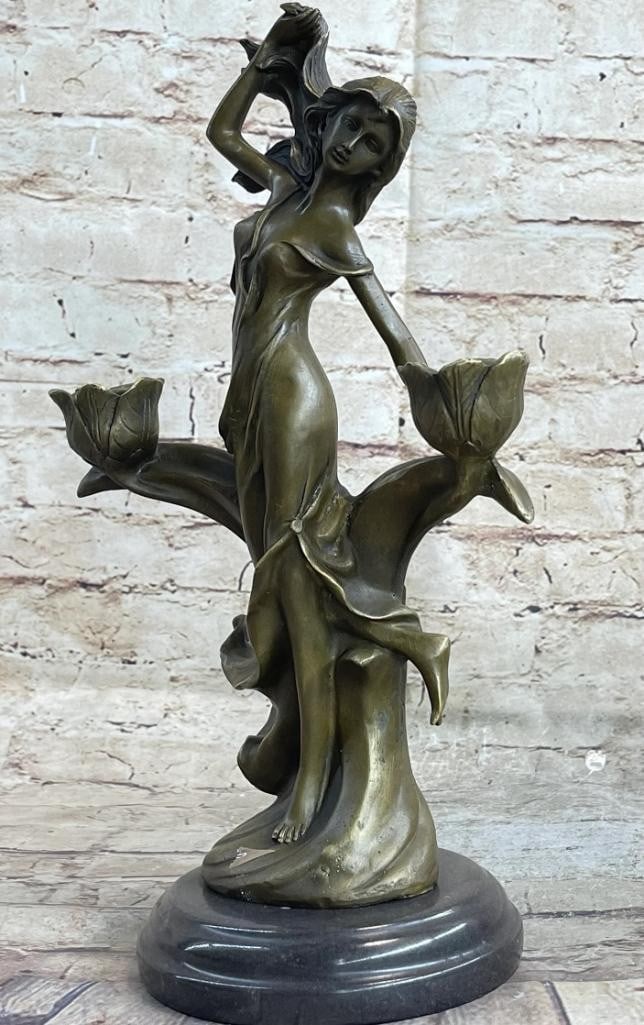 Beautiful Lady Candle Holder Bronze Sculpture