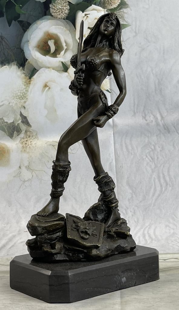 Signed Original Nude Amazon Warrior Bronze Sculpture