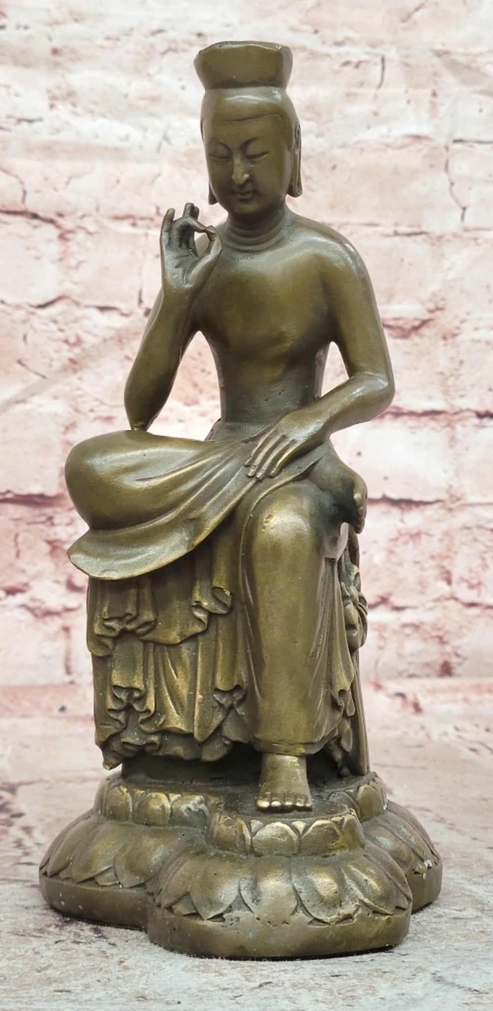 Seated Buddha Meditation Bronze Sculpture on Lotus Base - 8'' x 4.5'' (1 of 6)