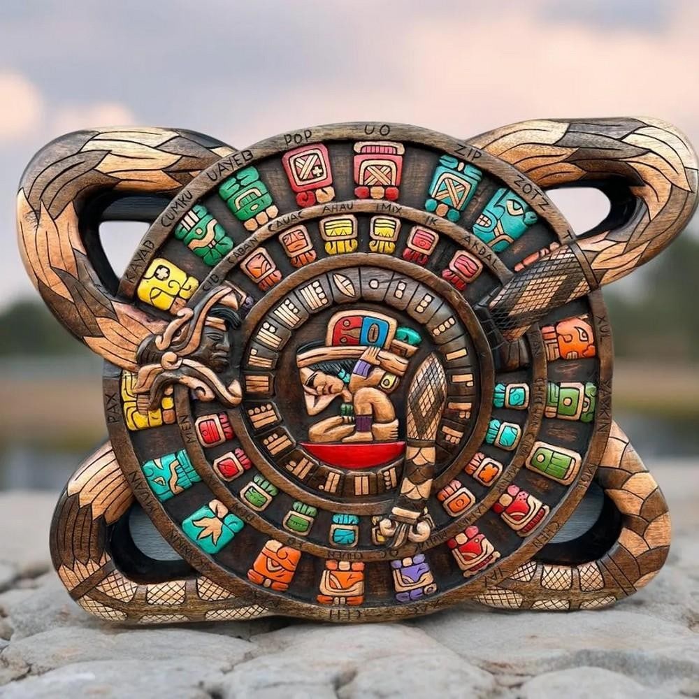 Hand Crafted Mayan Calendar Cedar Wall Carving (1 of 4)