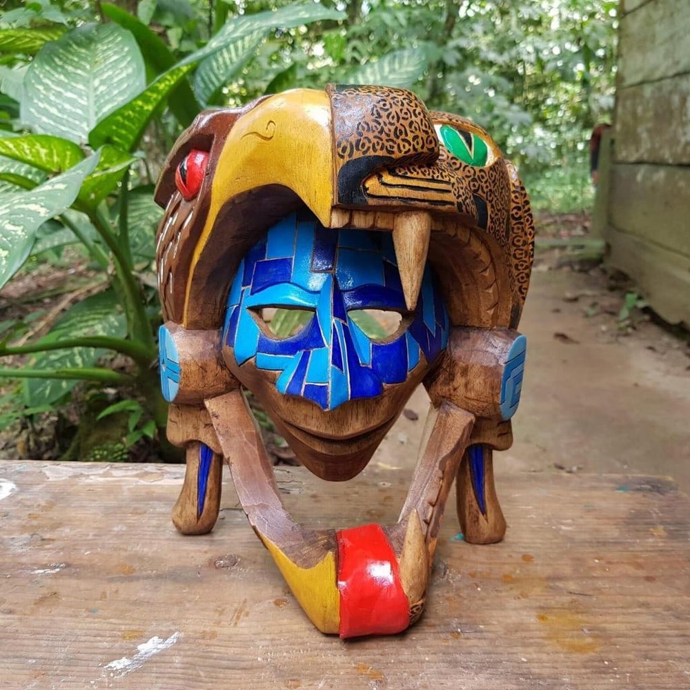Cedar Eagle Jaguar Hand-Carved Wooden Mask (1 of 3)