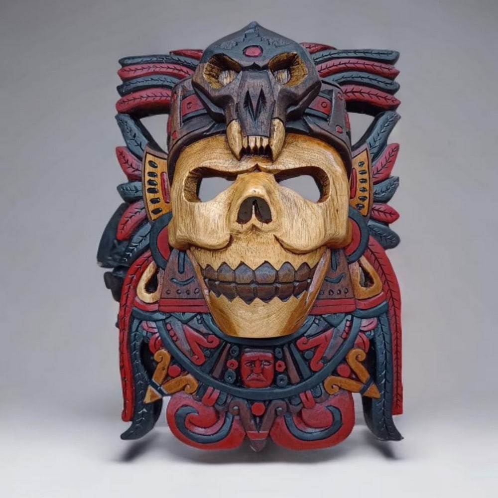 Hand Carved Mayan Calaveras Mask: Hand Carved Mayan Calaveras Mask Inspired by Mayan traditions, this artwork reflects the significance of calaveras as a reminder to embrace life fully while honoring those who have passed with love, c