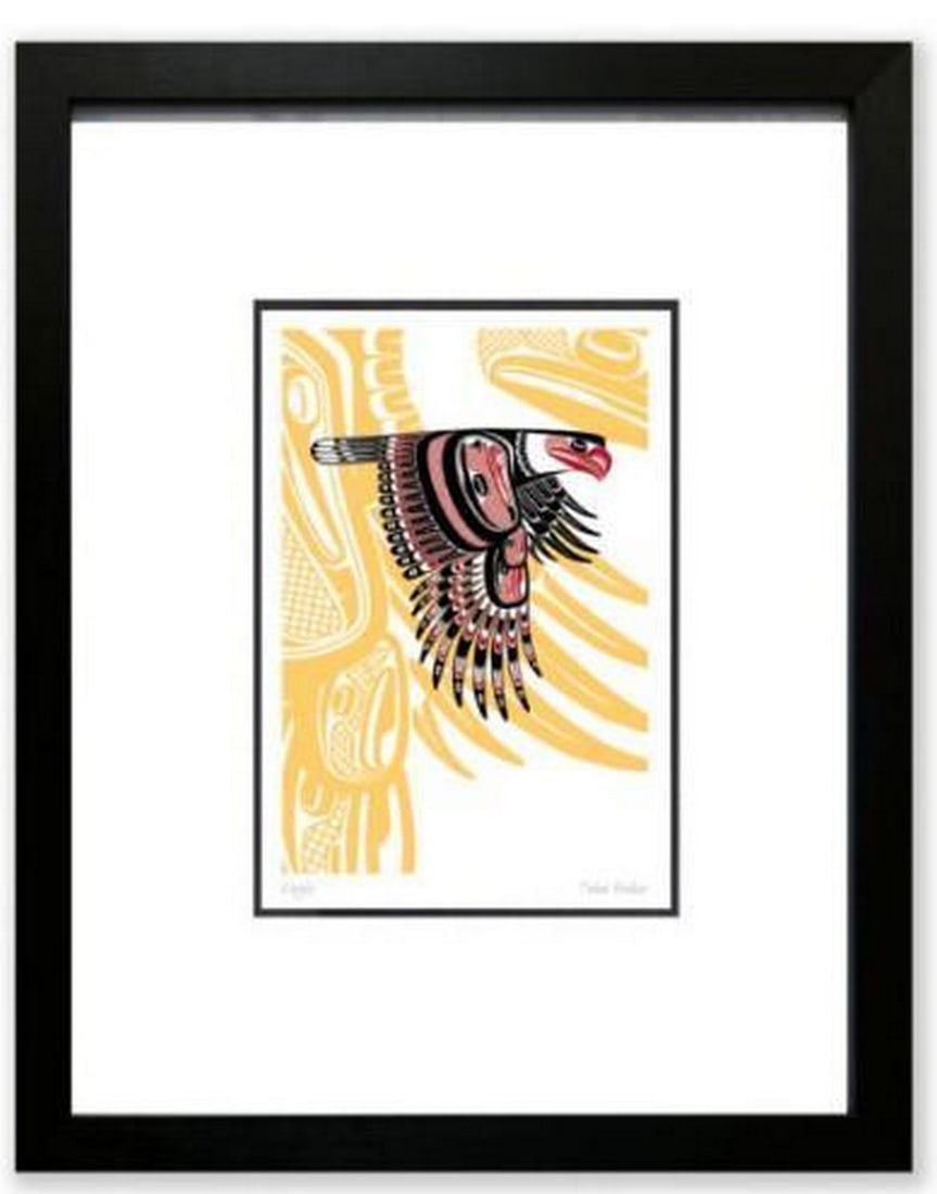 Wings Of Ancestry Print: Wings Of Ancestry Print. Artist Todd Baker's powerful artwork features an eagle in flight, with a larger eagle in the background, which could symbolizing the strong connection between the present and