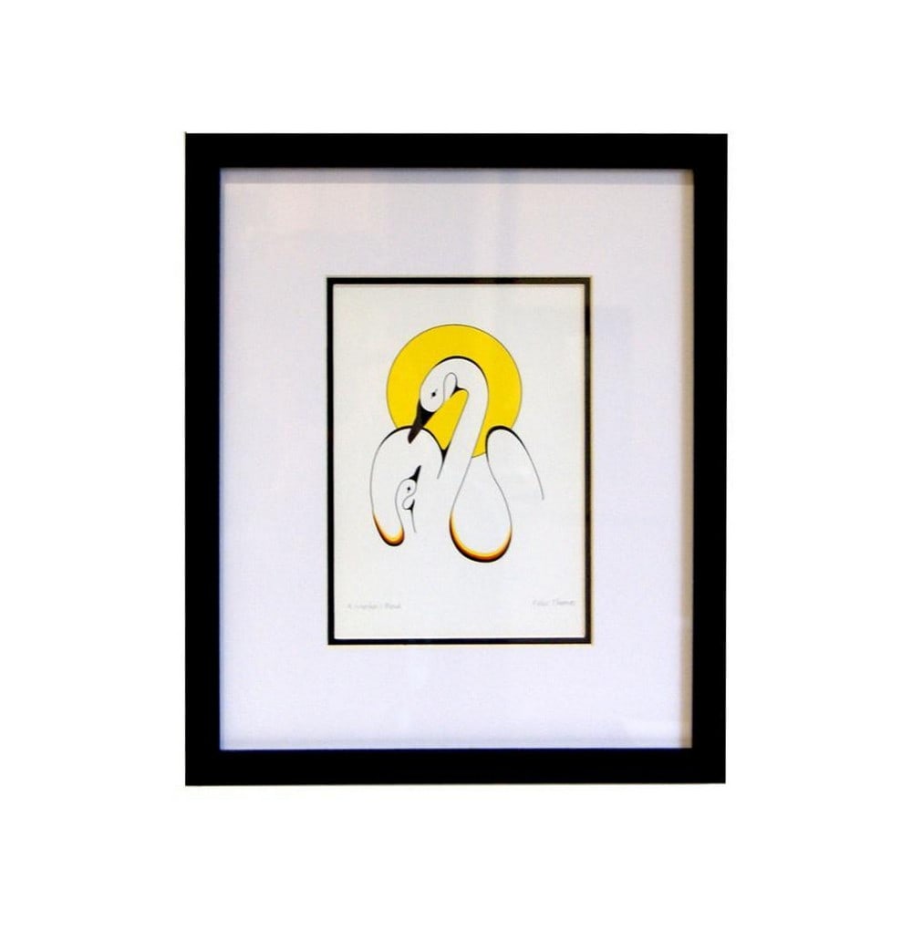 A Mother's Bond Framed Print: A Mother's Bond Framed Print A touching framed print, A Mother's Bond honors the deep connection between mother and child in West Coast Indigenous tradition. Dimensions: 14 x 12 x 1 Material: Wood