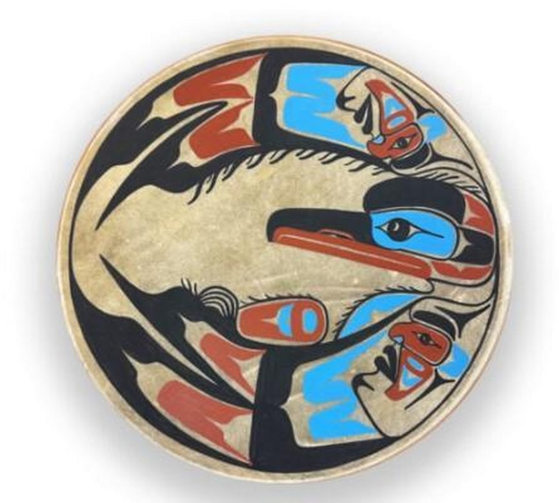 Raven's Song Drum: Raven's Song Drum Handcrafted from natural deer hide and wood, this traditional Indigenous drum carries deep cultural significance. The taut hide produces a resonant, earthy tone, while the sturdy