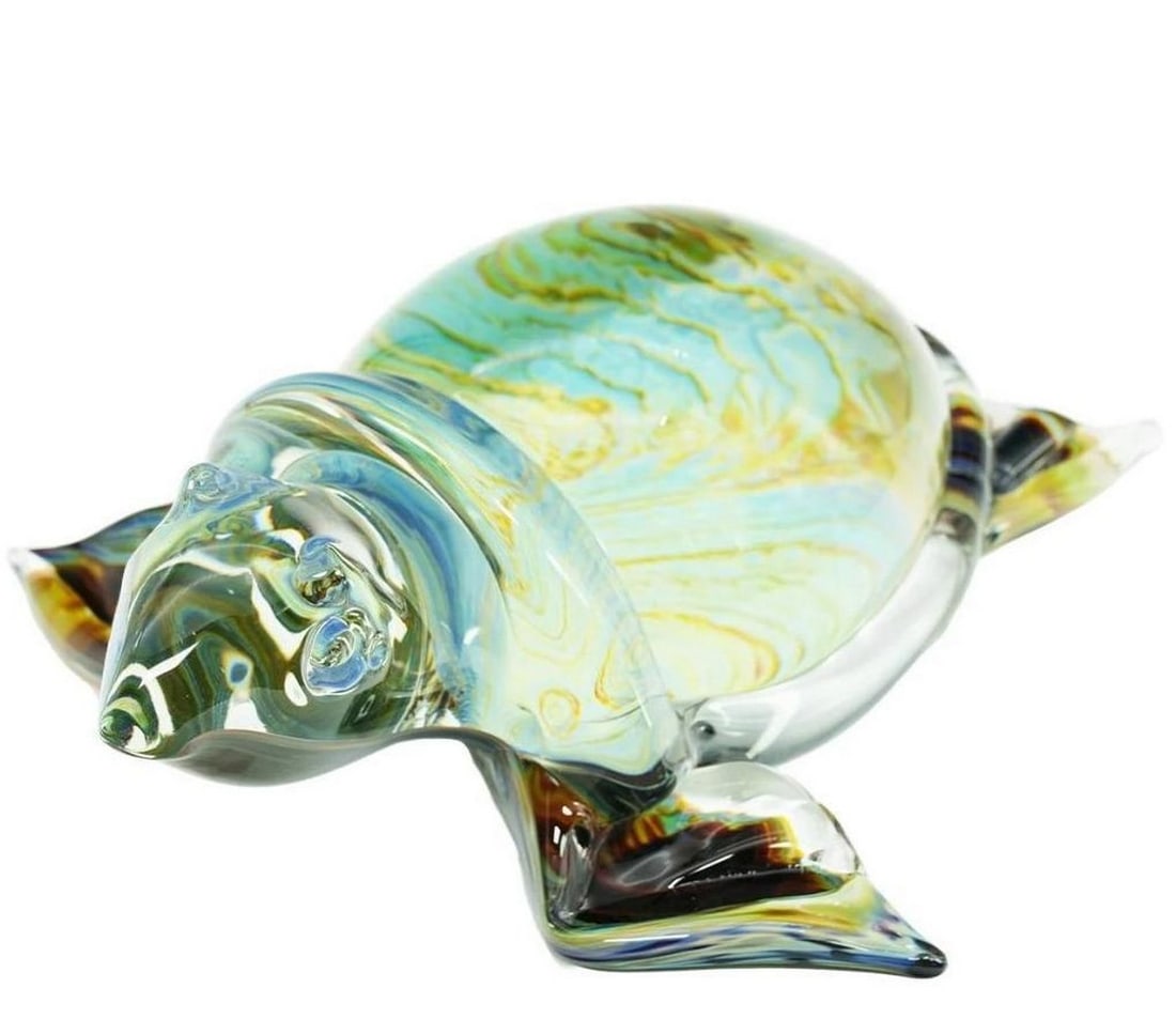 Chalcedony Glass Tortoise - Handcrafted Murano Glass: Chalcedony Glass Tortoise - Handcrafted Murano Glass This exclusive Murano glass sculpture depicts a tortoise, crafted in clear and chalcedony glass, shaped free-hand on a punty in solid glass, and po