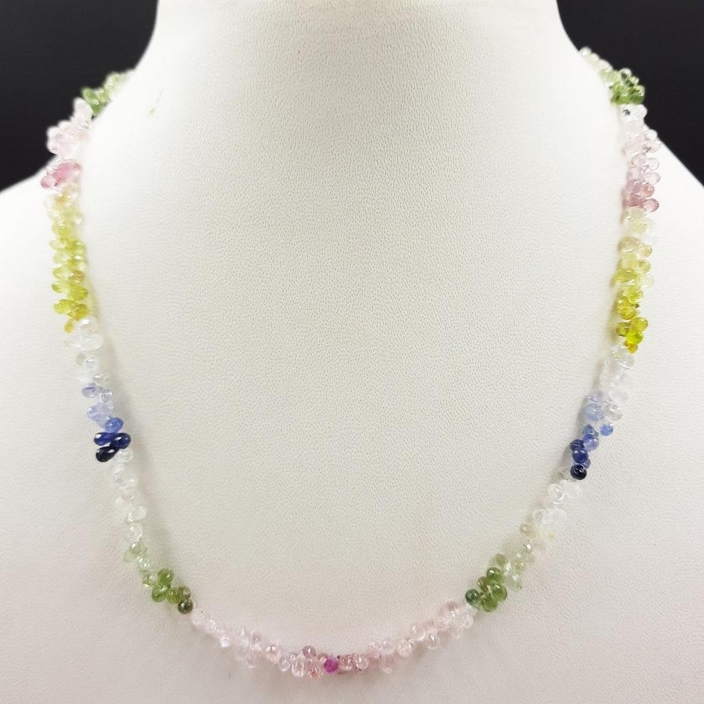 Multi Colour Sapphire Faceted String Necklace: Multi Colour Sapphire Faceted String Necklace Gemstone Diameter: 3.5mm x 2.7mm Necklace Length: 40cm Weight in Carats: 64.94 View Photos For Further Details.
