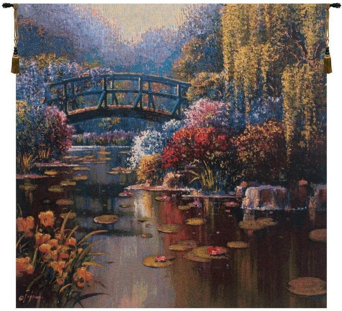 Giverny Pond Square Belgian Wall Tapestry - 38'' x 38'': Giverny Pond Square Belgian Wall Tapestry - 38" x 38" Bring serene beauty and timeless romance into your space with this "Giverny Pond" wall tapestry. Woven in Belgium, this elegant ja