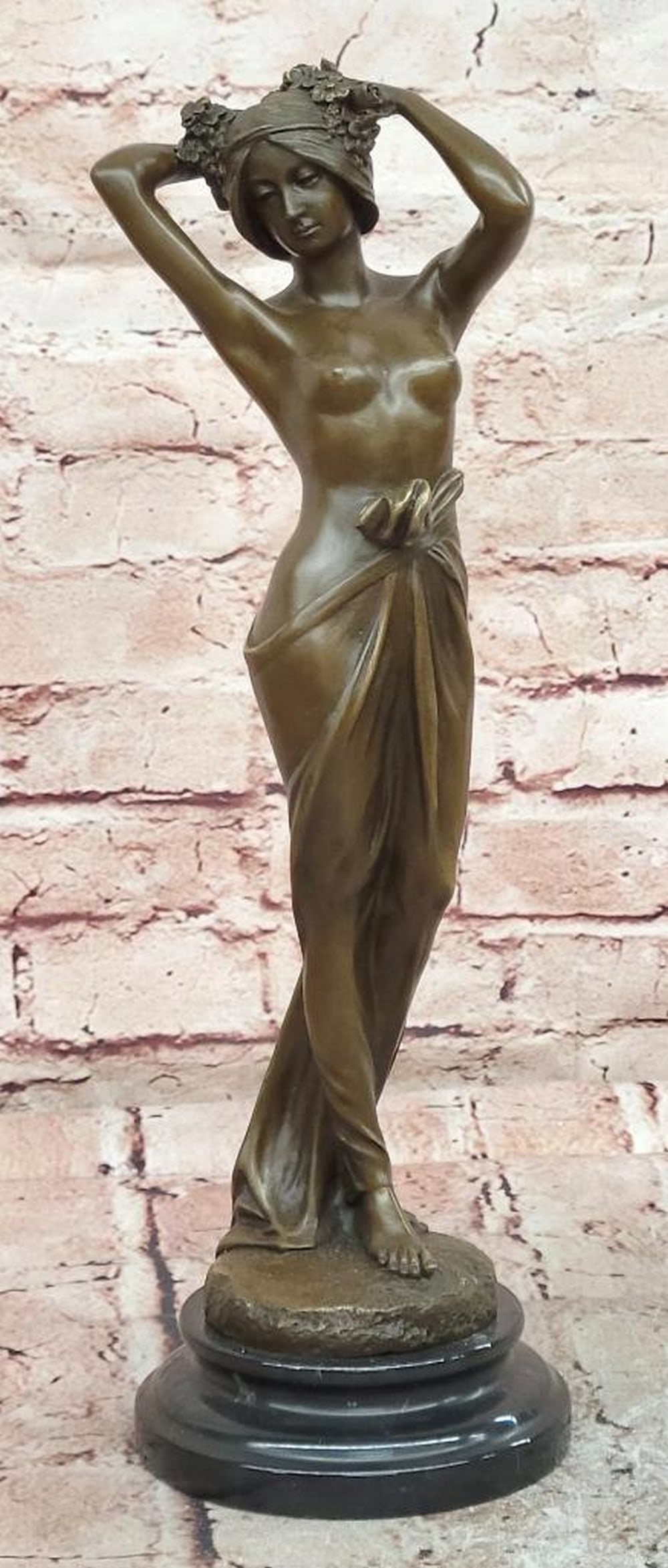 Wood Nymph Bronze Sculpture by Miguel Lopez - 14.5'' x 4.5'': Wood Nymph Bronze Sculpture by Miguel Lopez - 14.5" x 4.5" Introducing an Enchanting Bronze Sculpture: This depiction of a wood nymph is meticulously handcrafted with careful attention to deta