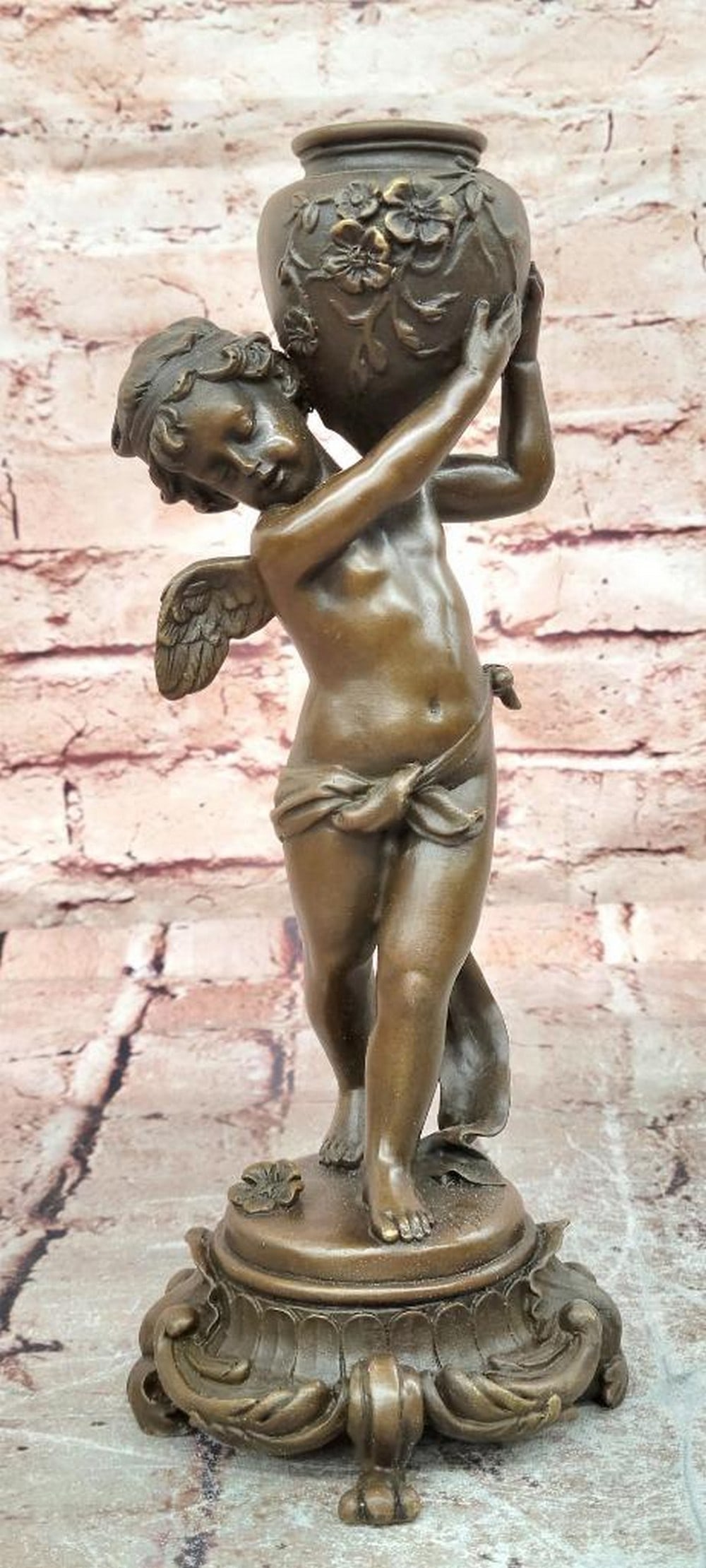 Moreau Inspired Bronze Cherub with Vase Sculpture - 11'' x 5'' (1 of 7)