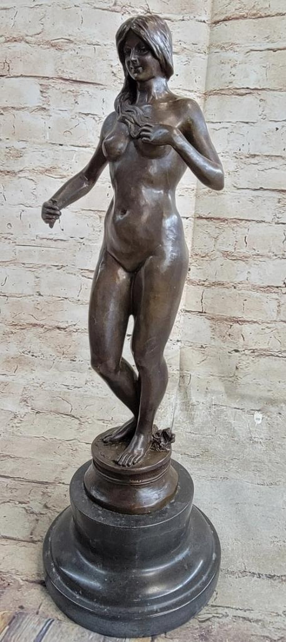 Nude Bronze Original Sculpture Statue Eve in the Garden of Eden by Aldo Vitaleh - 17.5'' x 6'': Nude Bronze Original Sculpture Statue Eve in the Garden of Eden by Aldo Vitaleh - 17.5" x 6" Experience the timeless tale of Genesis with the Nude Bronze Original Sculpture Statue "Eve in 