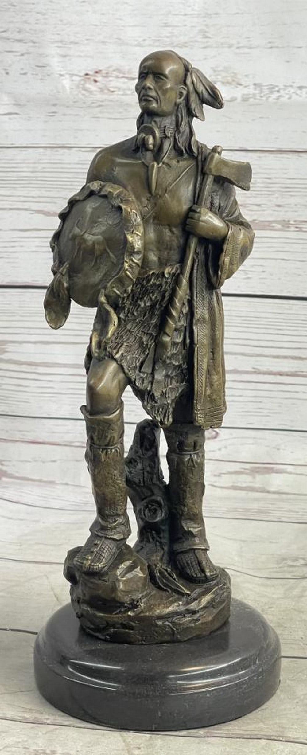'Spirit of the Chief'' Bronze Sculpture by B. Wood - 12'' x 4.5'': "Spirit of the Chief" Bronze Sculpture by B. Wood - 12" x 4.5" Immerse yourself in the captivating presence of the "Spirit of the Chief" Bronze Sculpture by B. Wood, a profound