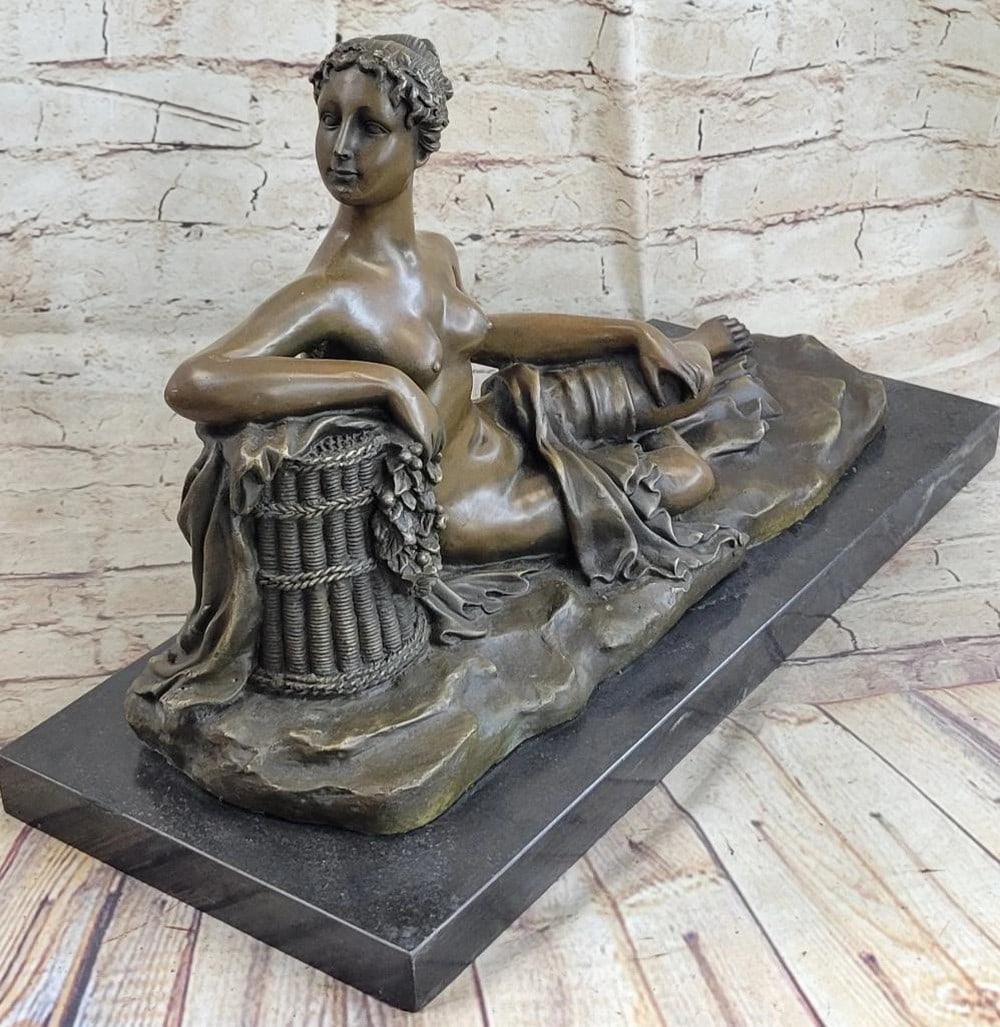 Canova Inspired Nude Female Greek Goddess Bronze Sculpture - 13'' x 19'': Canova Inspired Nude Female Greek Goddess Bronze Sculpture - 13" x 19" She is an artist`s muse. A Greek goddess poses for a painting, sitting before his easel. She sits with the posture of