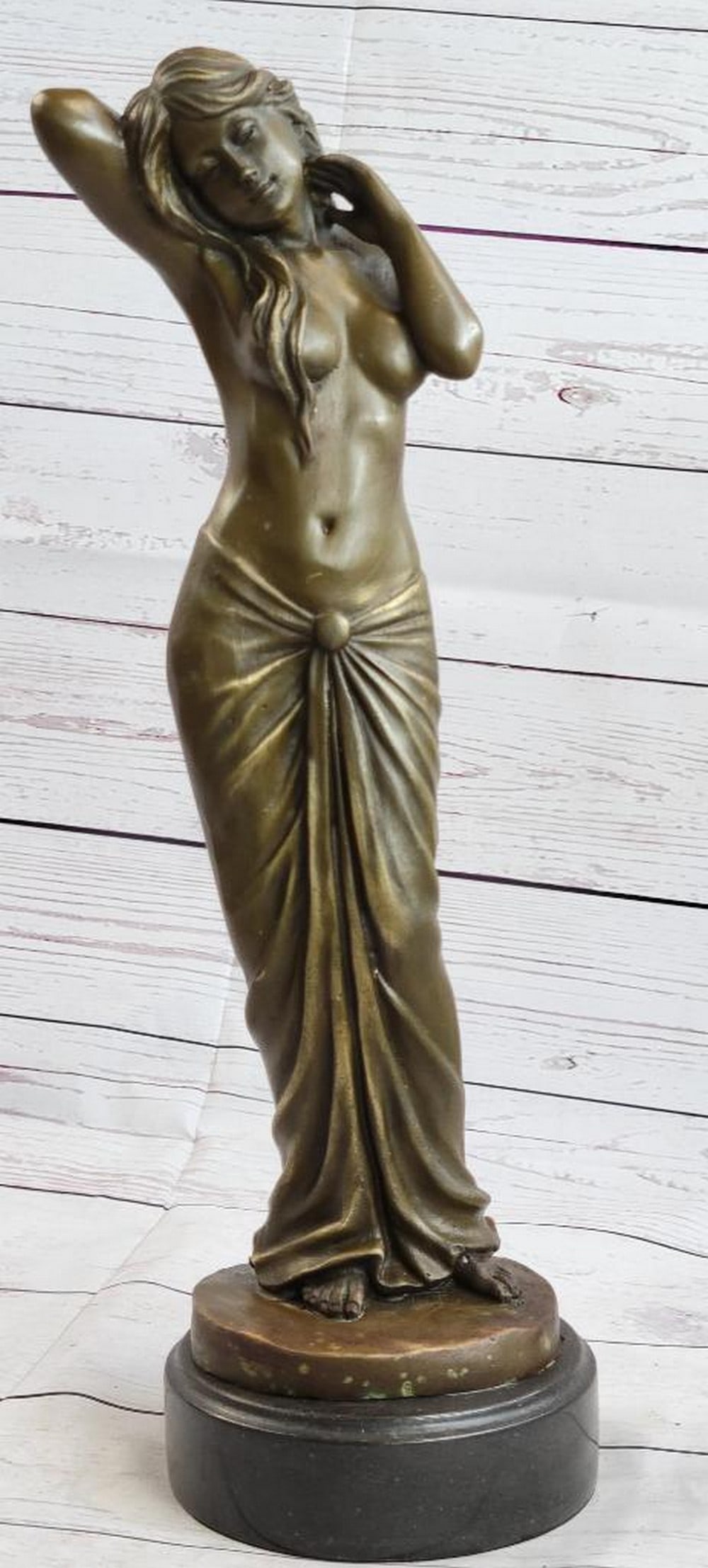 Original Beautiful Shy Woman Bronze Sculpture - 17'' x 5'': Original Beautiful Shy Woman Bronze Sculpture - 17" x 5" The sculpture emphasizes the art and beauty of a woman. She is seen at liberty perhaps in the privacy of her chambers wearing only a an