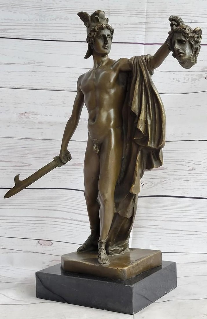 Original Greek Hero Perseus Holding the Head of Medusa Bronze Sculpture - 15'' x 12'' (1 of 6)