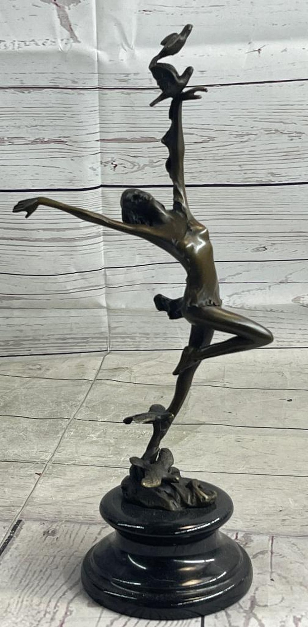 Original Girl Dancing With Birds Bronze Statue Sculpture On Marble Base - 7lbs: Original Girl Dancing With Birds Bronze Statue Sculpture On Marble Base - 7lbs Heavenly Flying Pose This Time Aldo Vitale Went To Seventh Heaven To Craft His Creation And Captured A Free Spirited Move