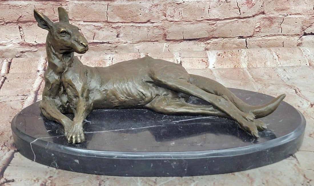 Cesaro Original Bronze Kangaroo Sculpture - 7'' x 14'': Cesaro Original Bronze Kangaroo Sculpture - 7" x 14" This original bronze sculpture depicts two kangaroos in a gentle, affectionate pose, emphasizing balance, stylized form, and expressive int
