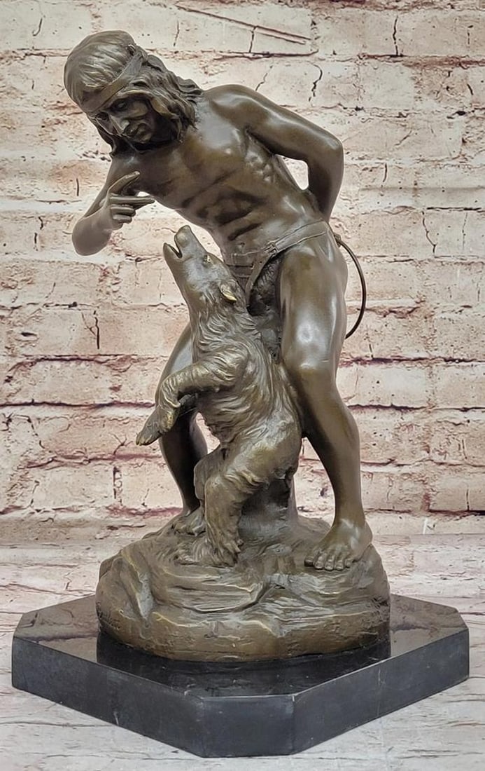 Native American Shaman Taming Bear Inspired Bronze Statue - 15'' x 9'' (1 of 8)