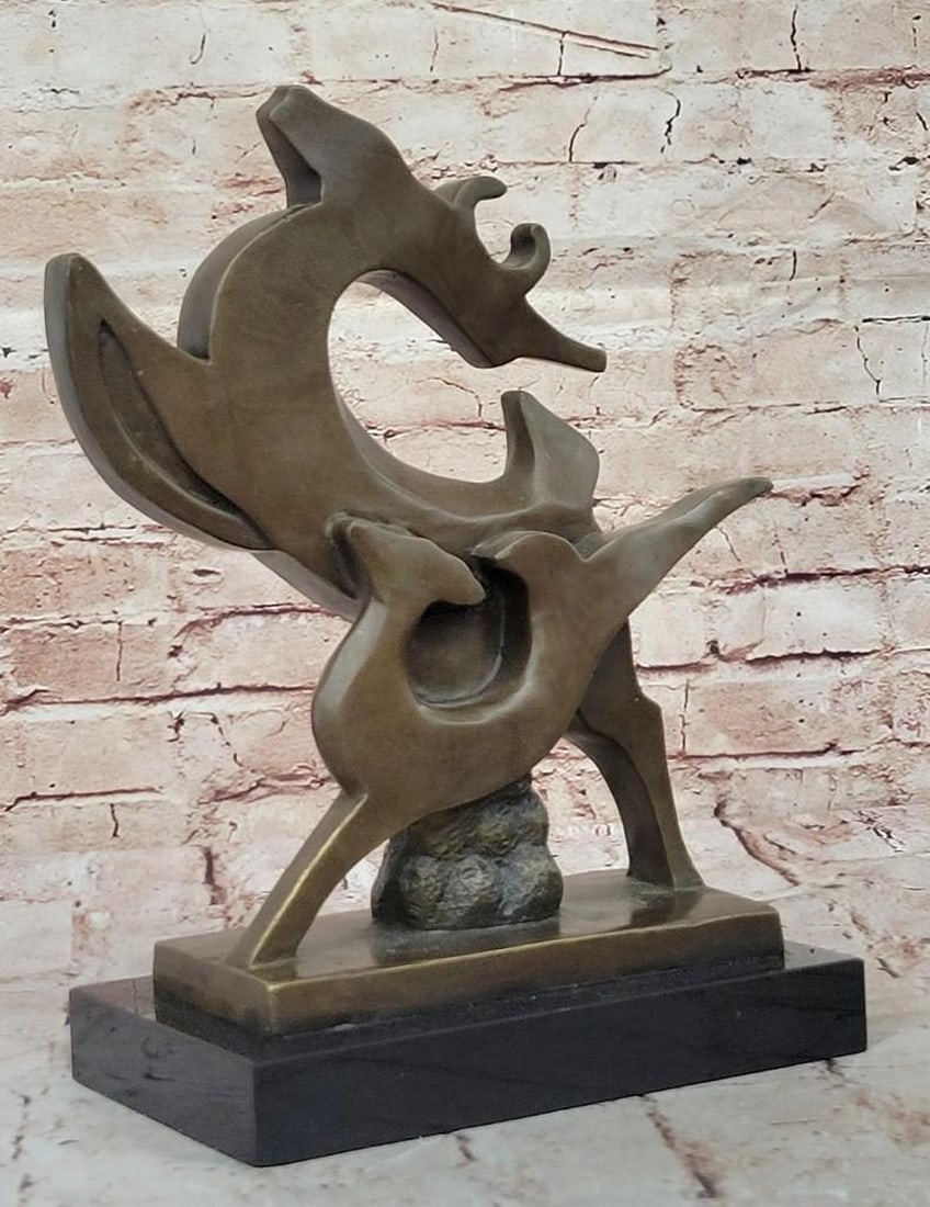Bond in Motion Abstract Bronze Sculpture: Bond in Motion Abstract Bronze Sculpture This elegant abstract bronze sculpture portrays two deer, one larger, one smaller, captured in graceful, fluid forms that evoke both movement and emotional con