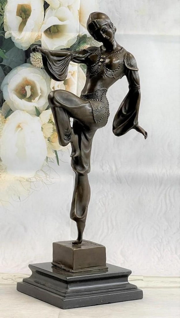 Theatre Dancer Bronze Sculpture: Theatre Dancer Bronze Sculpture The Egyptian belly dancers steps forward, left leg kicked up, from behind a curtain on tiptoes, cocking her head, as she presents herself to her audience seducing 