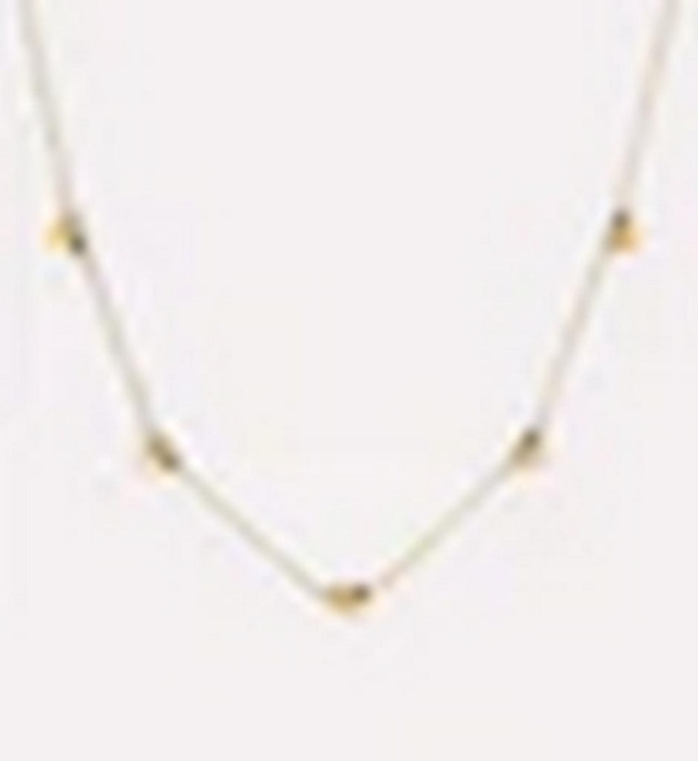 14K Gold Puffed Heart Stationed Necklace: 14K Gold Puffed Heart Stationed Necklace This 14K gold plated necklace features polished puffed hearts evenly spaced along a delicate chain, creating a charming and elegant design. Inspired by the pop