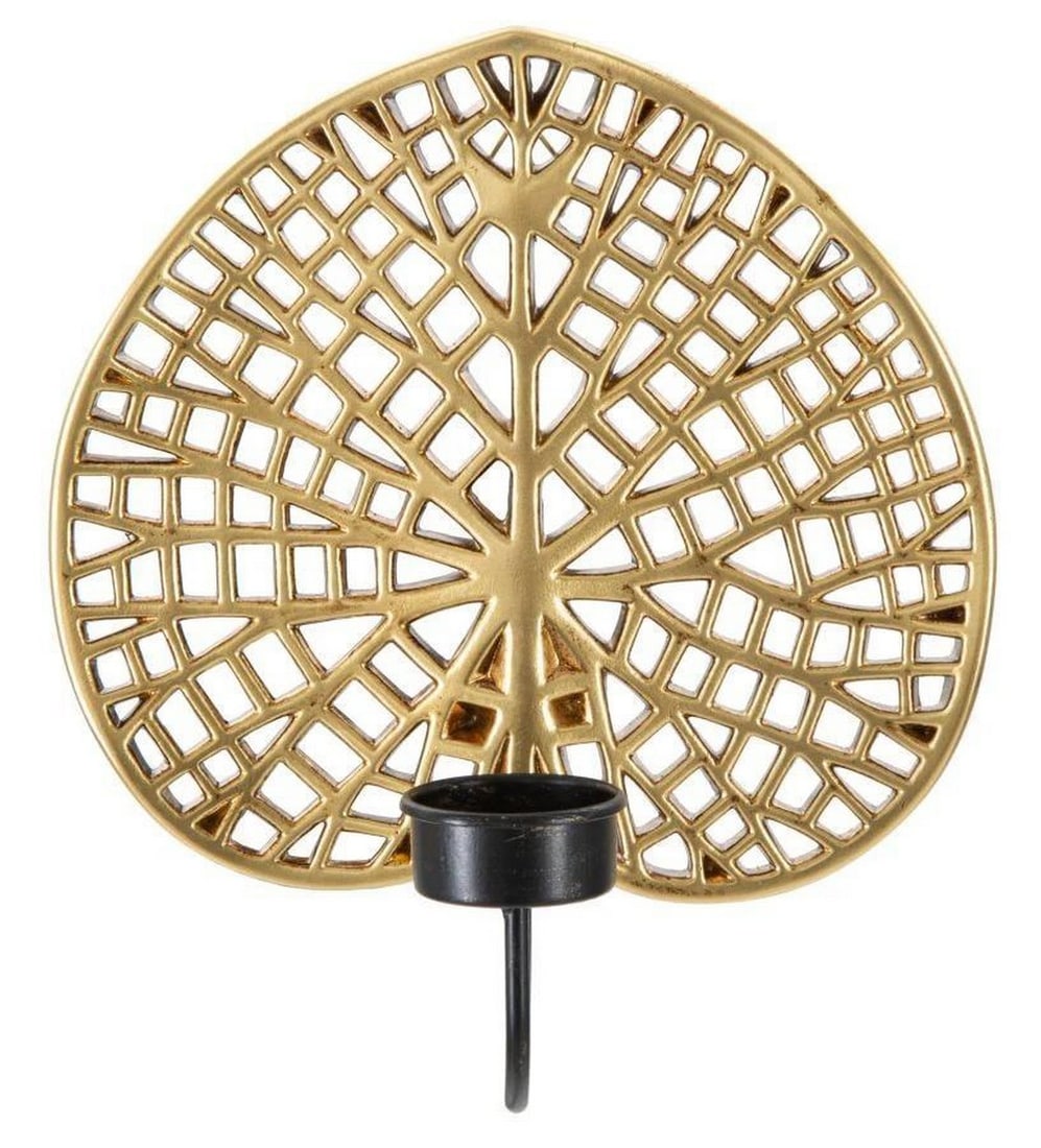 Golden Lotus-Shaped Metal Candle Holder: Golden Lotus-Shaped Metal Candle Holder Add an exotic and glamorous touch to your space with this golden lotus-shaped candle holder. Crafted from polyresin and iron, it features an elegant design insp