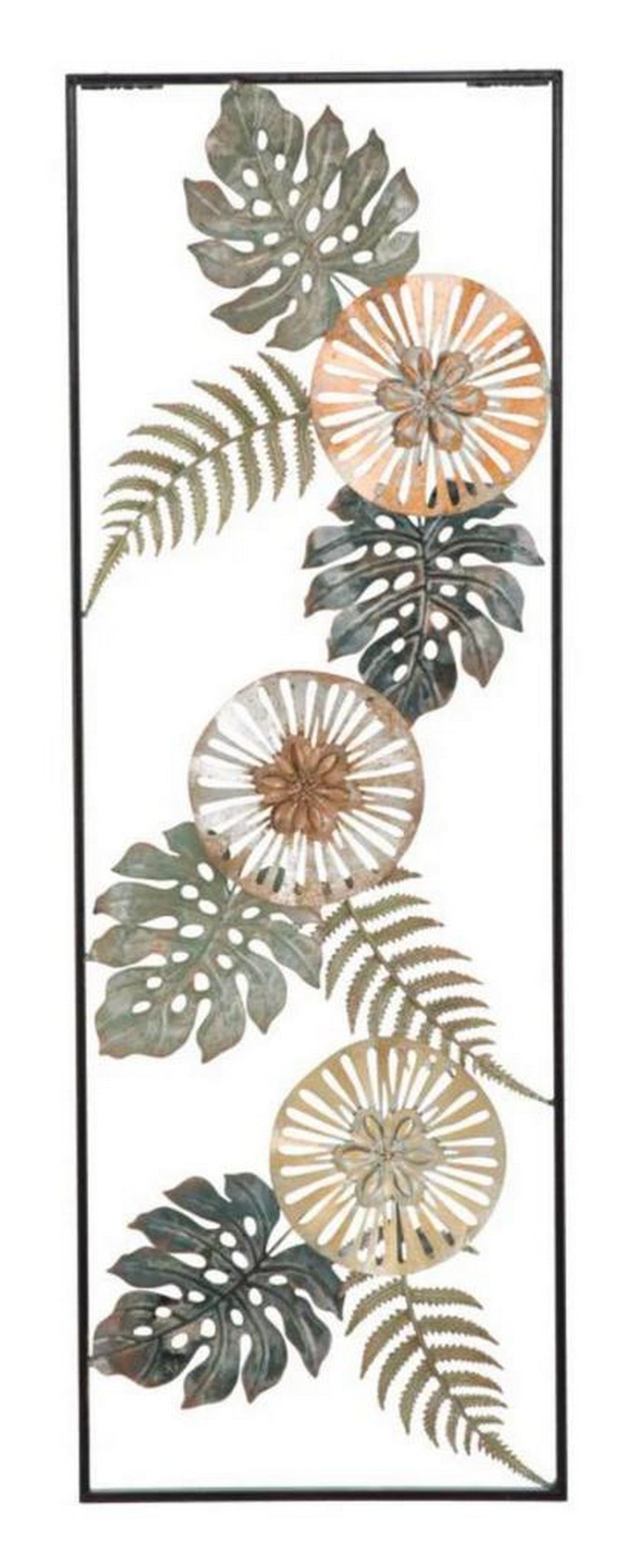 Framed Metallic Leaf and Flower Wall Art: Framed Metallic Leaf and Flower Wall Art This 3D panel features a stunning leaf motif, reflecting the latest trend in wall decor. With geometric patterns, flowers, and animals, it adds a glamorous and