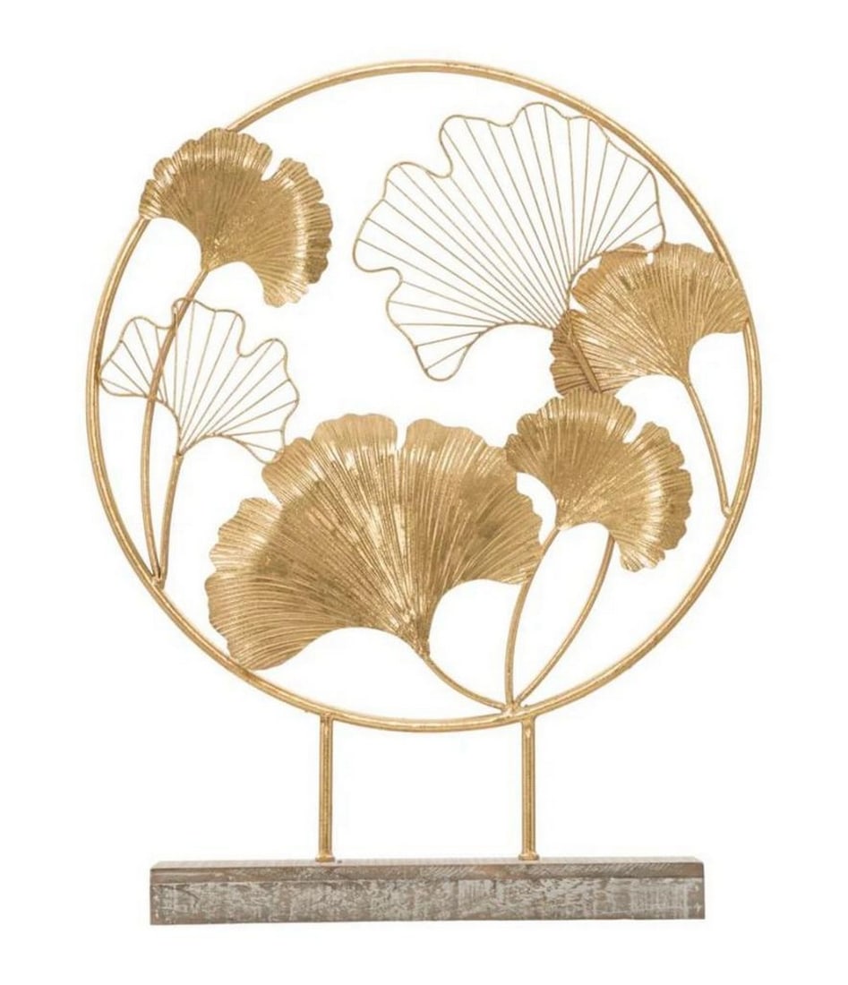 Modern Sculpture: Gold Round Flower Decoration: Modern Sculpture: Gold Round Flower Decoration This golden decor piece adds a glamorous touch to any room. Perfect with neutral tones like white and cream, it also makes a bold statement when paired w