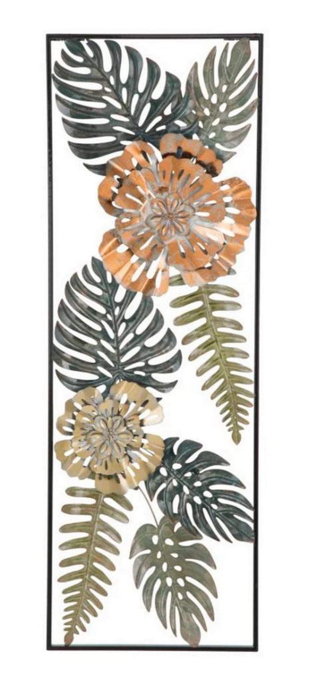 Framed Metallic Flower and Leaf Wall Art: Framed Metallic Flower and Leaf Wall Art This panel features a beautiful leaf motif, embodying the latest trend in 3D wall decor. With geometric patterns, flowers, and animals, it adds a glamorous and
