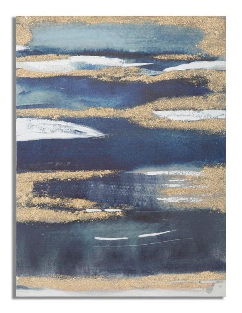 Contemporary Blue Sea Artwork: Contemporary Blue Sea Artwork Canvas painting with a wooden frame featuring original abstract artwork in blue tones reminiscent of the sea. This piece adds style and character to any space, bringing a